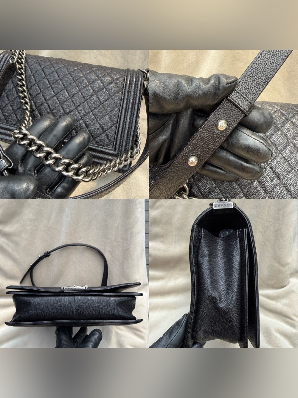 CHANEL Black Caviar Quilted Flap Boy Bag New Medium Aged Silver HW Luxury Chain - Picture 7 of 14